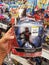Klang, Malaysia - 20 September 2020 : Hand hold a packed of SABAN\'S Power Rangers Red Ranger for sell in the supermarket