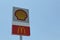 Klang, Malaysia: April 18, 2022- Shell and McDonald`s signboard isolated on a blue background