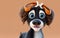 Kleiner wuscheliger Mädchen Hund Pudel Mix in schwarz weiß mit wenig Locken auf dem Kopf im Disney Pixar Design, 3d render