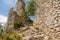 Klentnice, South Moravia, Czech Republic, 05 July 2021:  ruins of medieval Orphan`s castle or Sirotci hradek, St. Jacob`s Way at