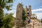 Klentnice, South Moravia, Czech Republic, 05 July 2021:  ruins of medieval Orphan`s castle or Sirotci hradek, St. Jacob`s Way at