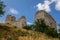 Klentnice, South Moravia, Czech Republic, 05 July 2021:  ruins of medieval Orphan`s castle or Sirotci hradek, St. Jacob`s Way at