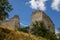 Klentnice, South Moravia, Czech Republic, 05 July 2021:  ruins of medieval Orphan`s castle or Sirotci hradek, St. Jacob`s Way at