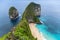 Klingung beach  with sky blue ocean water and  rocky bay and blue sky apart of one day traval trip of the eastern in Nusa Penida