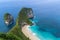 Klingung sand beach with sky blue ocean water of Aerial view. Klingung beach is apart of one day traval trip of the eastern in