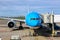 KLM Airlines Boeing 777 jet aircraft parked at the gate at Amsterdam Airport Schiphol AMS
