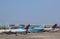 KLM Boeing 747, Delta Airline Boeing 747 and Airbus A330 at the gates at the Terminal 4 at John F Kennedy International Airport