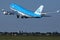 KLM Boeing B747 plane taking off from Amsterdam Schiphol Airport AMS