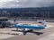 KLM, Jetblue, and Virgin America Airlines plane rest at gate at SFO