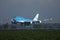 KLM Jumbo Boeing B747 plane landing on Polderbaan, Amsterdam Airport Schiphol AMS