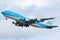 KLM Jumbo Boeing B747 plane taking off from Polderbaan, Amsterdam Airport Schiphol AMS