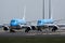 KLM planes lining up on Amsterdam Schiphol Airport AMS