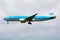 KLM Royal Dutch Airlines Boeing 777-200 PH-BQG passenger plane arrive and landing at Amsterdam Schipol Airport