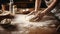 Kneading Bread Dough in a Rustic Country Kitchen