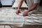 Kneading and placing pieces of bread over fermentation table