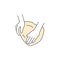 Kneading, stretching or folding dough outline icon. Hands and batter. Homemade bakery. Making sourdough bread