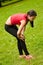 Knee injury - sportswoman in pain