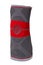 Knee pads isolated. Close-up of a red gray sports elastic knee pad or bandage to fixing and supporting joints. Clipping path.