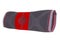 Knee pads isolated. Close-up of a red gray sports elastic knee pad or bandage to fixing and supporting joints. Clipping path.