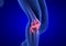 Knee Pain. Blue Human Anatomy Body 3D render on blue background