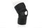 Knee Support Brace on leg isolated on white background. Orthopedic Anatomic Orthosis. Braces for knee fixation, injuries and pain.