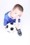 Kneeling boy with soccer ball