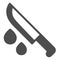 Knife and drops of blood, killer, maniac solid icon, halloween concept, bloody blade vector sign on white background