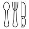Knife, fork and spoon thin line icon. Utensil vector illustration isolated on white. Silverware outline style design