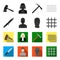Knife, prisoner, mask on face, steel grille. Prison set collection icons in black,flet style vector symbol stock