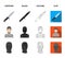 Knife, prisoner, mask on face, steel grille. Prison set collection icons in cartoon,black,outline,flat style vector