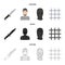 Knife, prisoner, mask on face, steel grille. Prison set collection icons in cartoon,black,outline style vector symbol