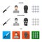 Knife, prisoner, mask on face, steel grille. Prison set collection icons in cartoon,flat,monochrome style vector symbol