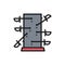 Knife throwing board, magic flat color line icon.