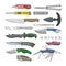 Knife vector penknife steel tool metal blade cutting equipment illustration set of pocket-knife metallic chopping-knife