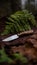 A knife in a wooded setting