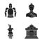 Knight armor, guide, statue, museum building. Museum set collection icons in black style vector symbol stock