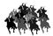 Knight in armor with sword and shield riding horse vector silhouette isolated. Horseman medieval fighter in battle.