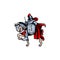 Knight with armored horse vector