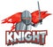 Knight font logo with a medieval knight in cartoon style