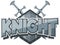 Knight font logo with sword in cartoon style