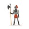Knight full body armor suit standing with axe, European medieval character colorful vector Illustration