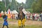 Knight helmet and shield on horseback through the joust