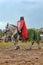 Knight helmet and shield on horseback through the joust