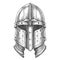 Knight helmet sketch hand drawn in engraving style Middle Ages