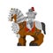 Knight on horse. Clydesdale Strong heavy steed. Cartoon animal v