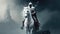 A knight mounted atop a white stallion cloaked in armor riding into adventure. Fantasy art. AI generation