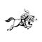 Knight Riding Horse With Golf Club as Lance Side Cartoon Retro Black and White