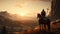 Knight\\\'s Golden Reverie: Horseback View of the Valley at Sunset