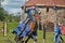 A knight with a spear on a horse at the Russian Fortress festival of historical reconstruction