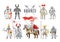 Knight vector medieval knighthood and knightly character people with helmet armor and knightage sword illustration set